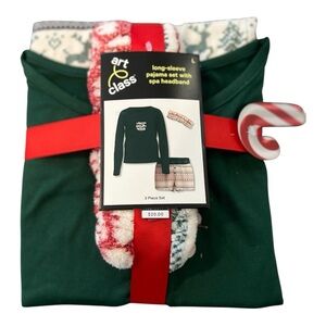 NWT Art Class Girl's Holiday Long Sleeve Pajama Set With Spa Headband- Size L
